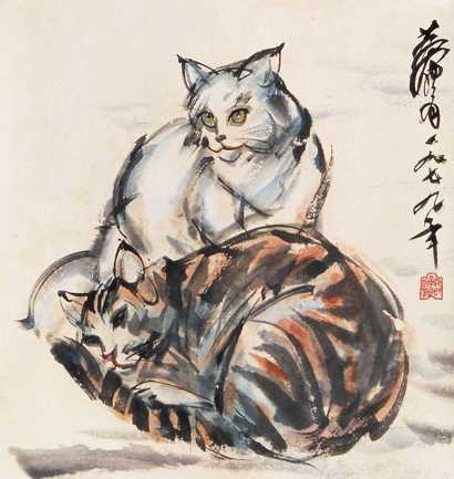 黄胄 双猫 立轴